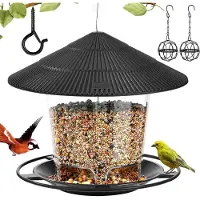 Famanu – Vogelvoederstation met grote transparante voerbak, 16,5 cm, met 5 voedergaten
