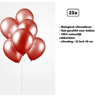 Partyxplosion 25x Ballonnen 12 inch pearl rood 30cm - biologisch afbreekbaar - Festival feest party verjaardag landen helium lucht thema