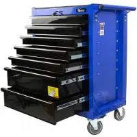 GEKO Metalen kast zonder gereedschap nodig, met 7 lades, gereedschapswagen, mobiele gereedschapskist, zwart en blauw,