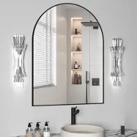 OEM Gebogen wandspiegel, 102x75 cm, met een zwarte metalen lijst, modern design
