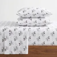 OEM Queen Flanellen lakenset, 100% katoen, geborsteld, wit, voor hondenliefhebbers, 4-delig.