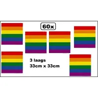 Wefiesta 60 stuks Servetten Regenboog 33cm x 33cm - 3 laags - Luxe Servet diner eten knoeien restaurant Rainbow Pride parade BBQ thema feest verjaardag feest