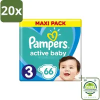 Pampers 20 x – Luiers – Active Baby Dry Maat 3 – 66 Luiers - Grootverpakking - Vaatwasstrips - Baby Luier - Droge Luier - Vochtabsorptie - Baby Droogheid - Superabsorberende Kern
