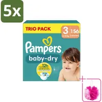 Pampers 5 x – Luiers – Baby-Dry Trio Pack Maat 3 (6-10 kg) – 156 Luiers - Bulkverpakking - Baby luiers - Douchemop - Droge luiers