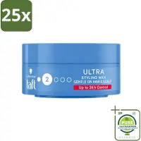 Taft 25 x - Ultra 2 - Styling Wax - Flexibele textuur - 75 ml - Grootverpakking - Vaatwasstrips - Haartypen - Styling Wax - Flexibele Hold - Glanzend Haar - Vegan Haarproduct