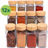 XIVADA Glazen kruidenpotjes – Bamboe – 12 stuks