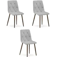 Leobert LIBRA Eetkamerstoelen – Set van 3 – Grijs Stof – Walnootkleurige Houten Poten – Comfortabele Gestoffeerde Zitting – Modern Design – Voor Woonkamer, Keuken en Eetkamer – Max. 110 kg per Stoel