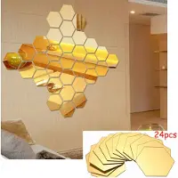CHPN - Goudkleurige Wandspiegel - Speigelstickers - 18/16CM - Zelfklevend - Sticker - Goudkleurig - Hexagon - Plakspiegel - Zeshoek - Woonkamer - 24 stuks - Woondecoratie - Wanddecoratie