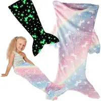 Verk Group Kinder Zeemeermin Deken - Unicorn - Fleece Deken - Glow in the Dark - Zeemeerminnenstaart - 105 x 42-45 cm