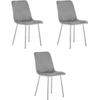 OSKAR LAVA Eetkamerstoelen – Set van 3 – Grijs Velvet – Metalen Poten – Comfortabele Gestoffeerde Zitting – Modern Design – Velvet Stoel voor Woonkamer, Keuken en Eetkamer – Max. 110 kg per Stoel