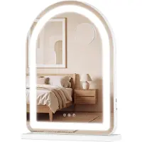 Costway Verlichte make-upspiegel, make-upspiegel 55x40cm met 3 lichtstanden, afneembare vergrotingsfunctie en smart-touch bediening, gebogen Hollywood-stijl spiegel