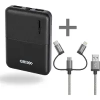 Grixx Powerbank Bundel 5000 mAh met 3-in-1 Kabel – USB-C, Lightning & Micro USB – 3 Apparaten Tegelijk Opladen