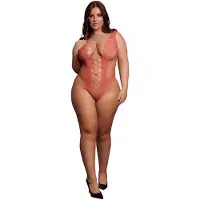 Le Désir - Teddy met V hals - Sunset Glow Plus Size