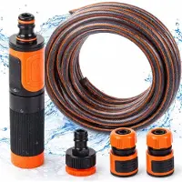DIVODV 27885 Tuinslang 1/2" 15 m, 4-laags, koppelingen + sproeier, grijs-oranje