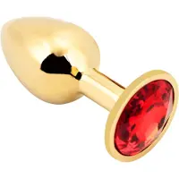 PLGZ - Rosebud Metalen Buttplug - Goud - Rode Siersteen - Verkrijgbaar in 3 maten Small