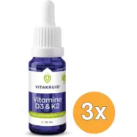 Vitakruid 3x Vitamine D3 & K2 (MenaQ7) met Druppelpipet (10 ml)