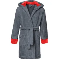 Timone Kinderen Badjas met Capuchon - Wasmachine bestendig - Polyester - TI-Kids - Grafiet/Rood (719/615) - 110-116