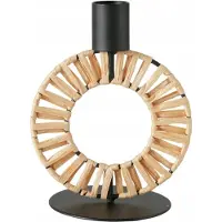 Boltze metalen kandelaar Toke met rietvlechtwerk - 16 cm, variant 2