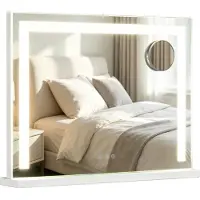 Costway Verlichte make-upspiegel, make-upspiegel 58x43 cm met 3 lichtstanden, 10x vergroting, oplaadstation & bediening, Hollywood-stijl, dimbaar