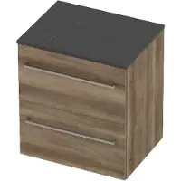 Basic Line Deck 46 Badmeubel 60x46x62cm - Opbouwgreep - Topblad Blue Stone - Zonder Kraangat - Scotch Oak - Badkamermeubels, Badmeubel Sets