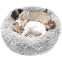 Merkloos Hondenbed 70 cm, rond, lichtgrijs, pluche, voor huisdieren