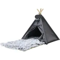 Dripio Tipi-tent voor huisdieren met pluche matje, 50x50x60 cm, donkergrijs