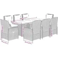 vidaXL 9-delige tuinset met kussens, beige, van polyrotan