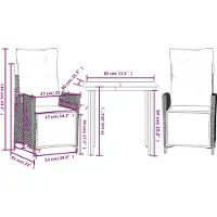 vidaXL 3-delige tuinset met kussens, inclusief polyrotan