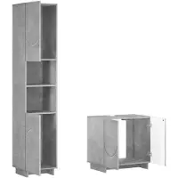vidaXL - Badkamerkast - set - 2 - st - Betongrijs - Bewerkt - hout