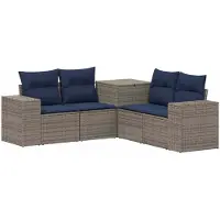 vidaXL - Bankstel - 5 - st - Grijs - en - Marineblauw - 200 - x - 200 - x - 85 - cm
