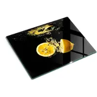 Wallfluent Glazen Snijplanken - Sappige Citroen Snijplanken Glas - 30 cm x 40 cm - Zwart Snijplanken van Glas - Keuken Snijplank Glas - Decoratieve Glazen Snijplank - Antislip Glazen Serveerplank