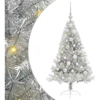 vidaXL Kunststof Voorverlichte Kerstboom met 150 LED Zilver 120 cm PET