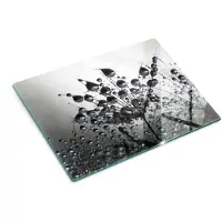 Wallfluent Glazen Snijplanken - Paardenbloemen En Dauw Snijplanken Glas - 30 cm x 40 cm - Grijs Snijplanken van Glas - Glazen Snijplank - Snijplank van Glas met Print - Glazen Snijplank met Antislip