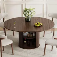 COLAMY Uitbreidbare eettafel voor 6 personen, van hout, met geïntegreerde opbergruimte, een uitschuifbaar tafelblad en een design onderstel, in donker notenhout