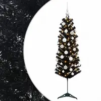 vidaXL - Smalle - kunstkerstboom - met - kerstbal - 150 - cm - 150 - LED's - Warmwit