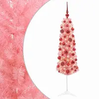 vidaXL - Smalle - kunstkerstboom - met - kerstbal - 150 - cm - 150 - LED's - Warmwit