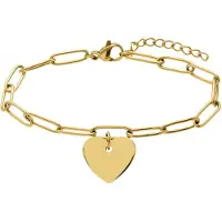 Lucardi - Dames Stainless steel goldplated papercliparmband met plaathanger hart - Armband - Staal - Goudkleurig - 19 cm