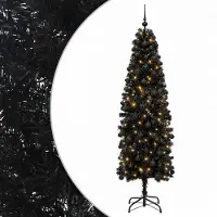 vidaXL - Smalle - kunstkerstboom - met - kerstbal - 210 - cm - 300 - LED's - Warmwit