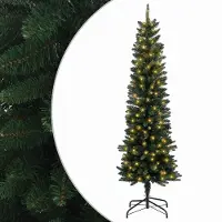vidaXL - Kunstmatige - slanke - kerstboom - 210 - cm - 300 - LED's - Warmwit - PE - en - PVC