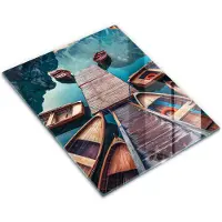 Wallfluent Glazen Snijplanken - Boten Op Het Meer Snijplanken Glas - 30 cm x 40 cm - Bruin Snijplanken van Glas - Glazen Snijplank - Design Glazen Snijplank Keuken - Antislip Hakplank van Glas
