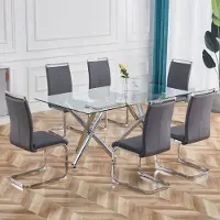 Merax Set van 4 - Hangstoel - verchroomd metalen frame - draagvermogen tot 120 kg - zachte vulling - kunstleer - grijs