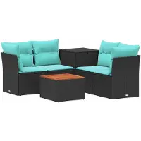 vidaXL - Bankstel - 6 - st - Zwart - en - Blauw - 55 - x - 55 - x - 37 - cm
