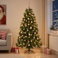 vidaXL Kunstkerstboom met kerstbal 210 cm 300 LED's Warmwit