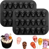 VHV - 2 Stuks Halloween Chocolade Mal Schedel - 18-Holte Siliconen Bakvorm - Voor Snoep, IJsblokjes en Taartdecoratie - BPA-Vrij en Hittebestendig - Herfst en Feestdagen DIY