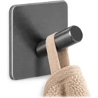 Kadax Zelfklevende haak voor badkamer en keuken, vierkant, grijs staal, zonder boren, met 3M-plakband, voor handdoeken in de badkamer en in de keuken