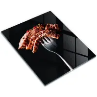 Wallfluent Glazen Snijplanken - Vlees Aan Een Vork Snijplanken Glas - 30 cm x 40 cm - Zwart Snijplanken van Glas - Glazen Snijplank - Glazen Snijplank Voor Keuken - Antislip Glazen Snijplank