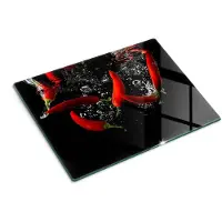 Wallfluent Glazen Snijplanken - Chilipepers In Water Snijplanken Glas - 30 cm x 40 cm - Zwart Snijplanken van Glas - Glazen Keukenplank - Snijplank van Glas met Print - Antislip Hakplank van Glas