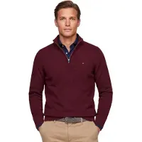 Tommy Hilfiger Heren Truien & Vesten Lambswool Zip Mock - Bordeaux - Maat L