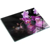 Wallfluent Glazen Snijplanken - Orchidee Water Zen Snijplanken Glas - 30 cm x 40 cm - Zwart Snijplanken van Glas - Keuken Snijplank Glas - Glazen Snijplank Voor Keuken - Antislip Keuken Snijplank Glas