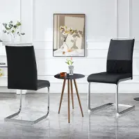 Merax Set van 2 moderne eetkamerstoelen - hoge rugleuning met gestikte zijkanten - rugleuning met horizontale strepen - zwart